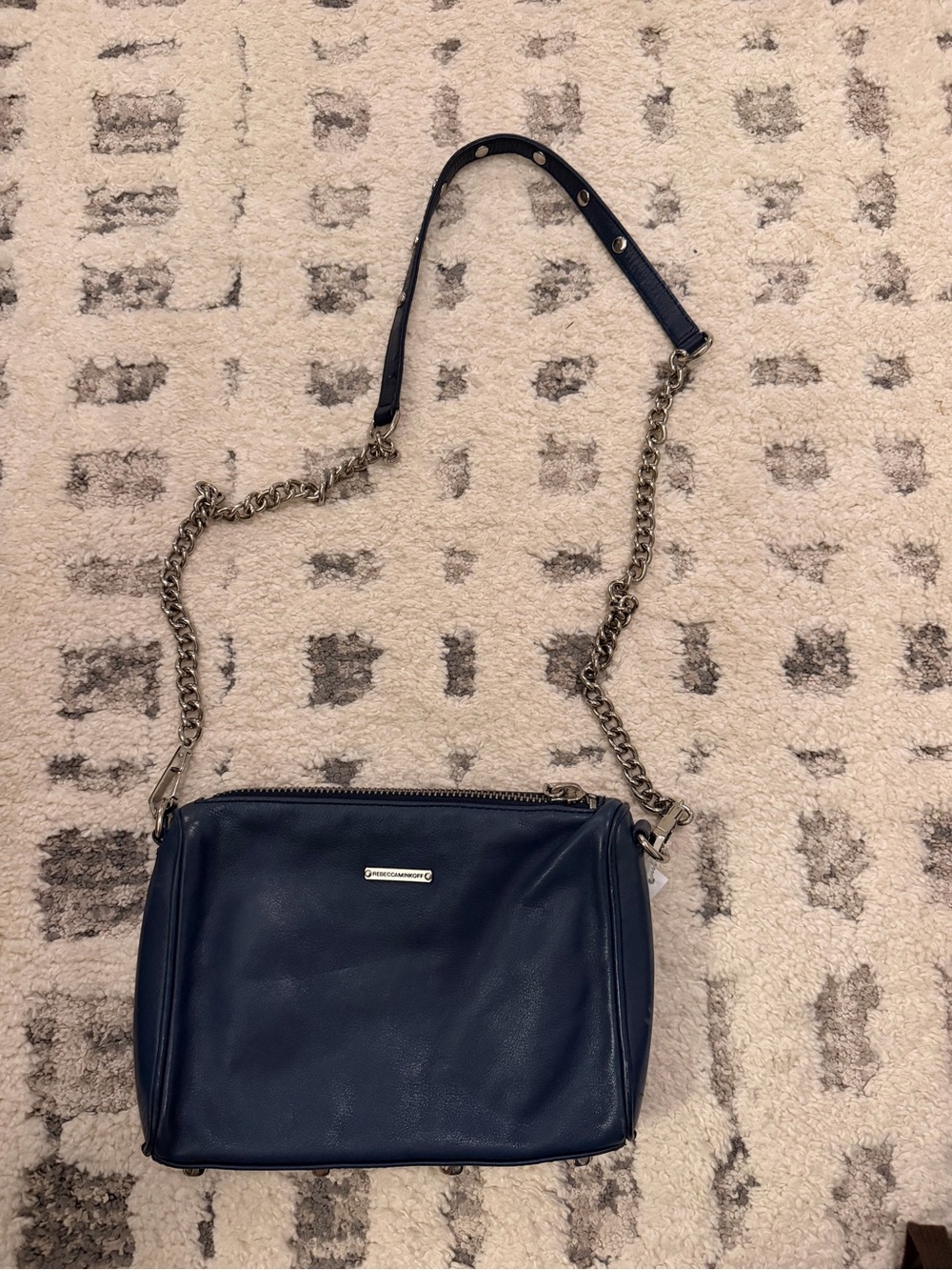Rebecca Minkoff Navy Leather Crossbody with Silver Chain